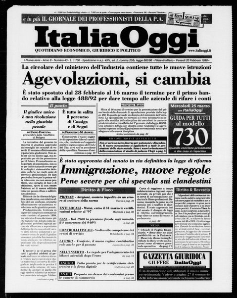 Italia oggi : quotidiano di economia finanza e politica